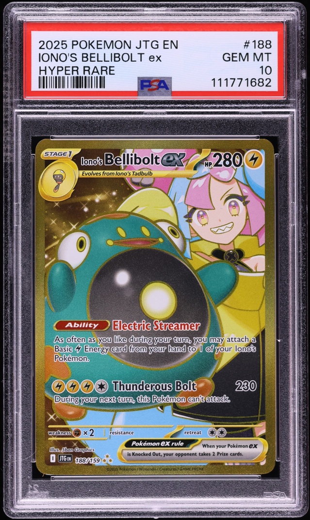 2025 Pokemon Scarlet & Violet Journey Together Gold Rare Iono's Bellibolt ex #188 PSA 10 GEM