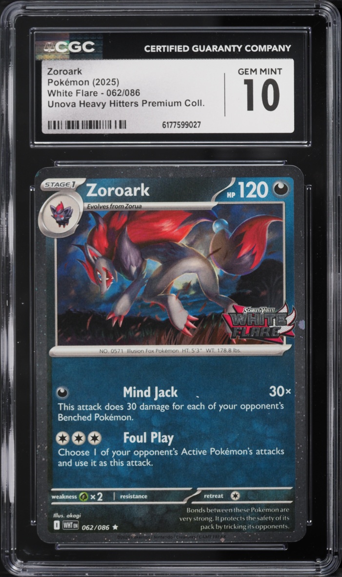 2025 Pokemon Scarlet & Violet White Flare Premium Collection Zoroark #62 CGC 10 GEM MINT