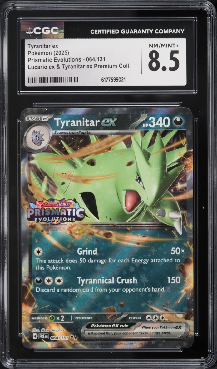 2025 Pokemon SV Prismatic Evolutions Premium Collection Tyranitar EX #64 CGC 8.5 NM-MT+