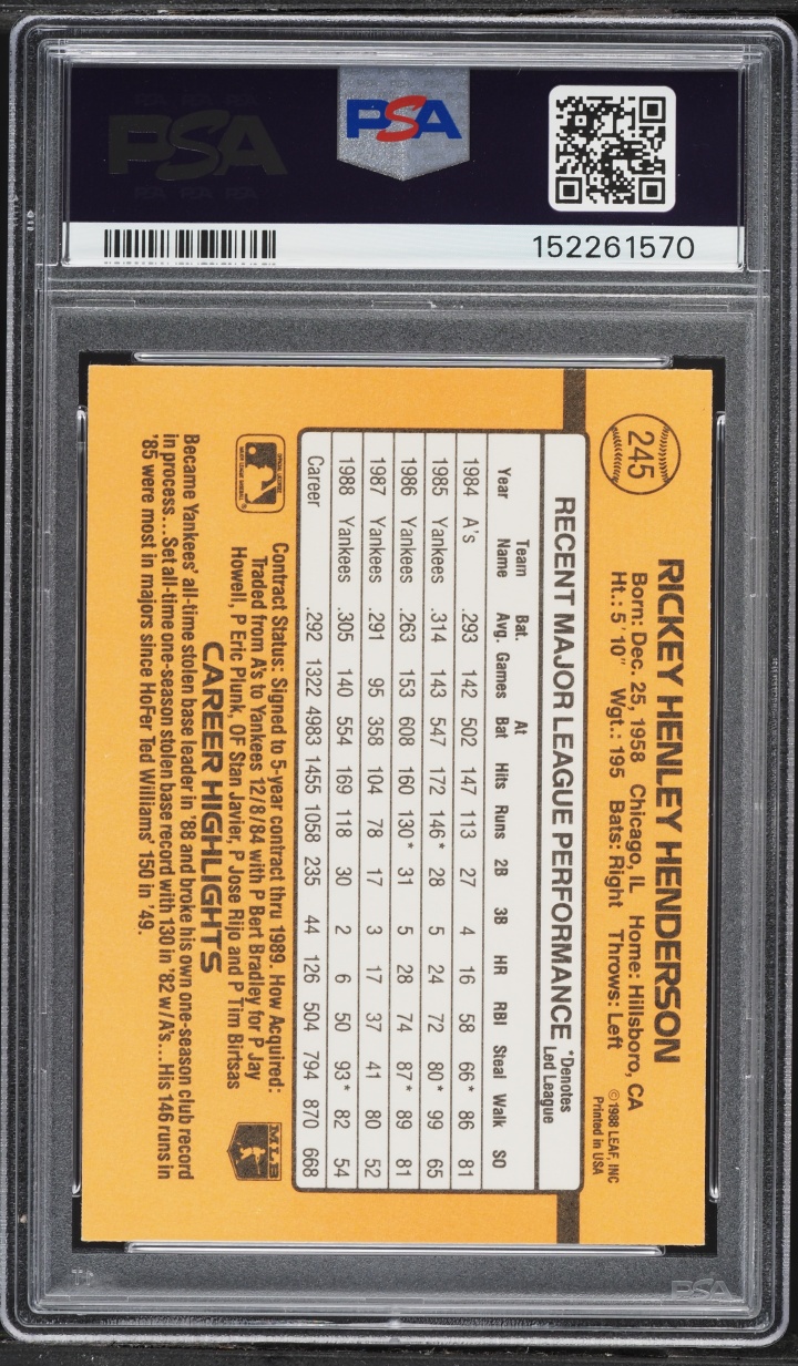 1989 Donruss Rickey Henderson #245 PSA 9 MINT