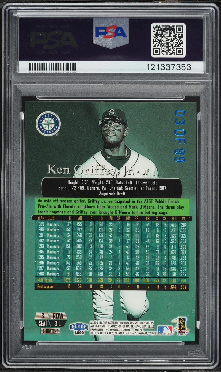 1999 Flair Showcase Legacy Collection Row 3 Ken Griffey Jr. /99 #3L PSA 8 NM-MT - Photo 2