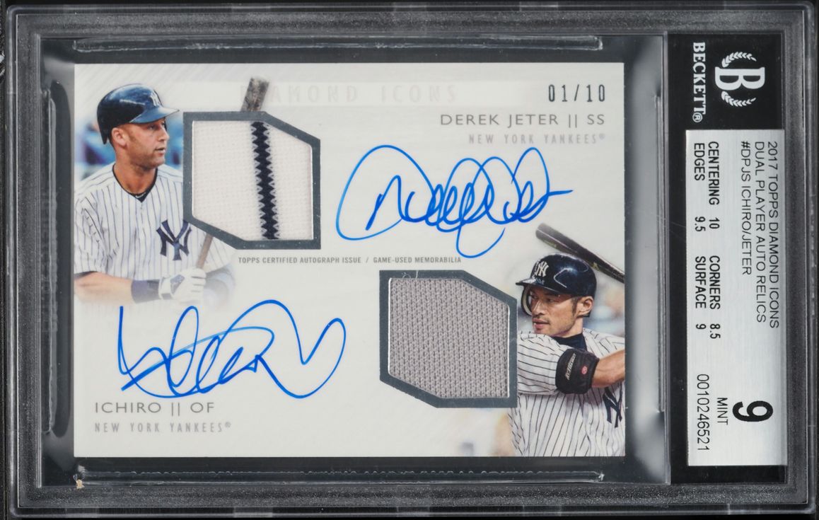2017 Topps Diamond Icons Dual Player Ichiro Derek Jeter PATCH AUTO 1/10 #DP-JS BGS 9 MINT - Photo 1