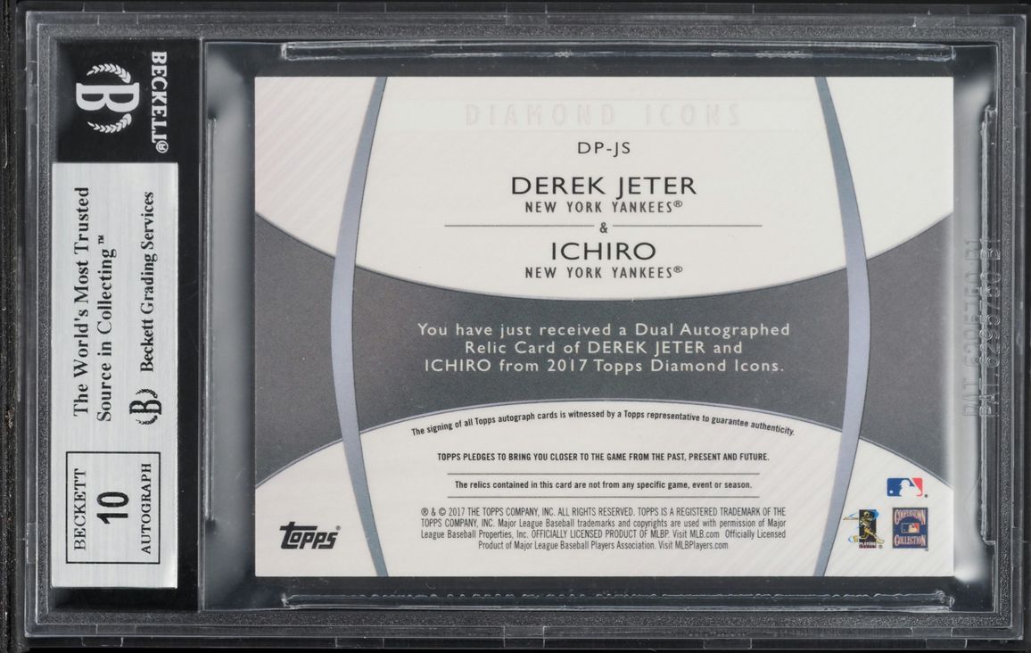 2017 Topps Diamond Icons Dual Player Ichiro Derek Jeter PATCH AUTO 1/10 #DP-JS BGS 9 MINT - Photo 2