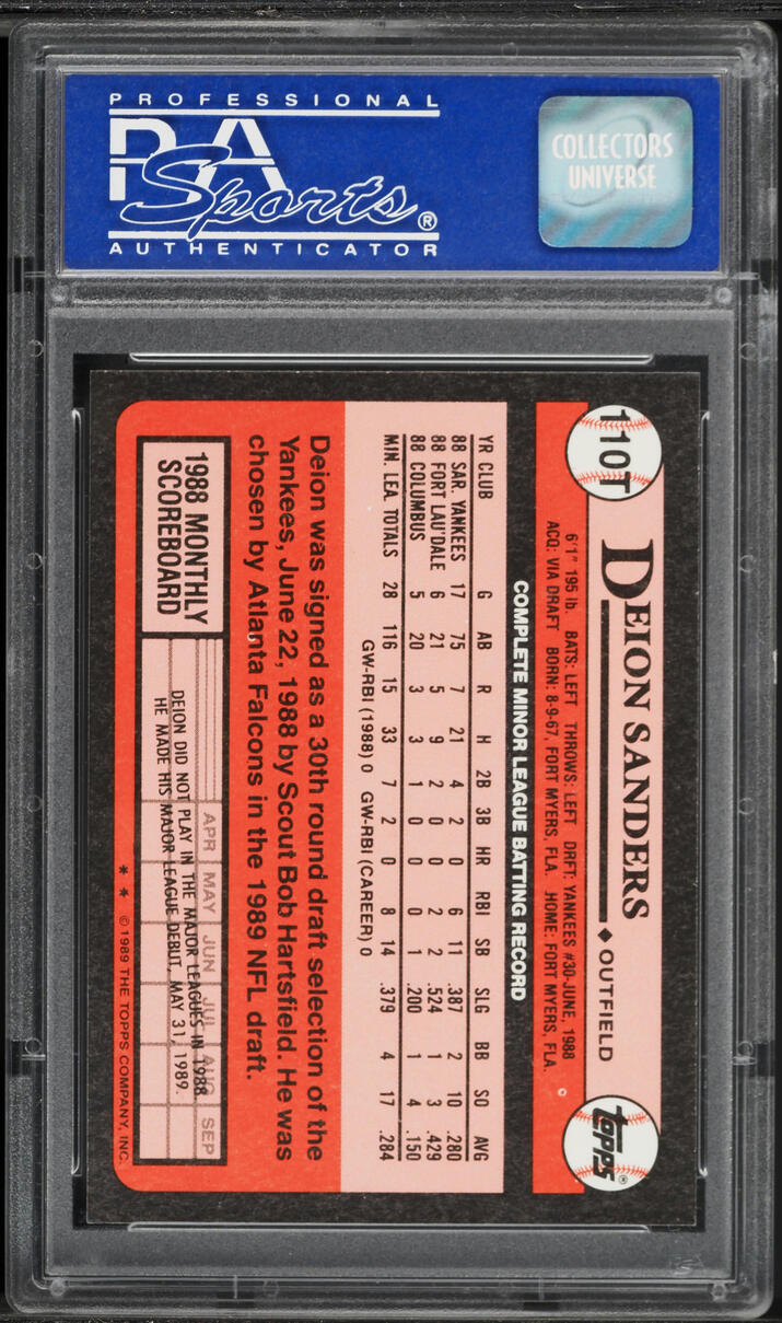 1989 Topps Traded Tiffany Deion Sanders ROOKIE #110T PSA 10 GEM MINT - Photo 2