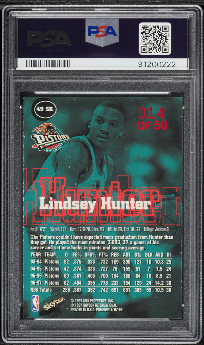 1997 Skybox Premium Star Rubies Lindsey Hunter /50 #49 PSA 8 NM-MT - Photo 2