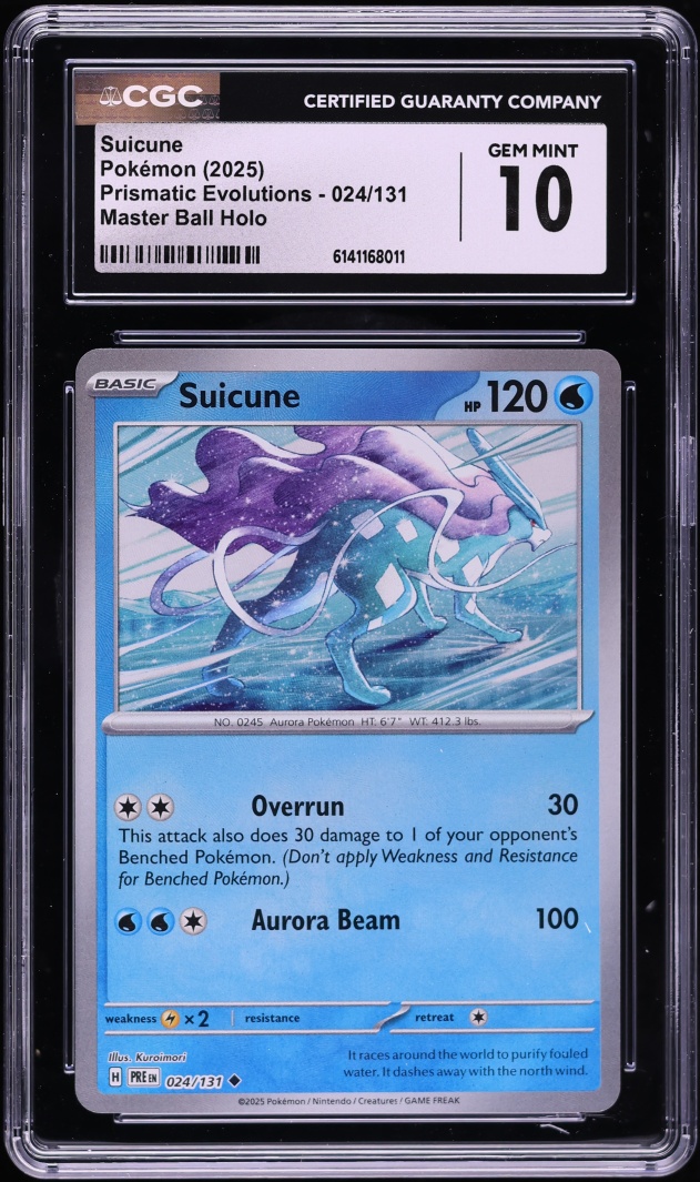 2025 Pokemon Scarlet & Violet Prismatic Evolutions Master Ball Holo Suicune #24 CGC 10 GEM MINT