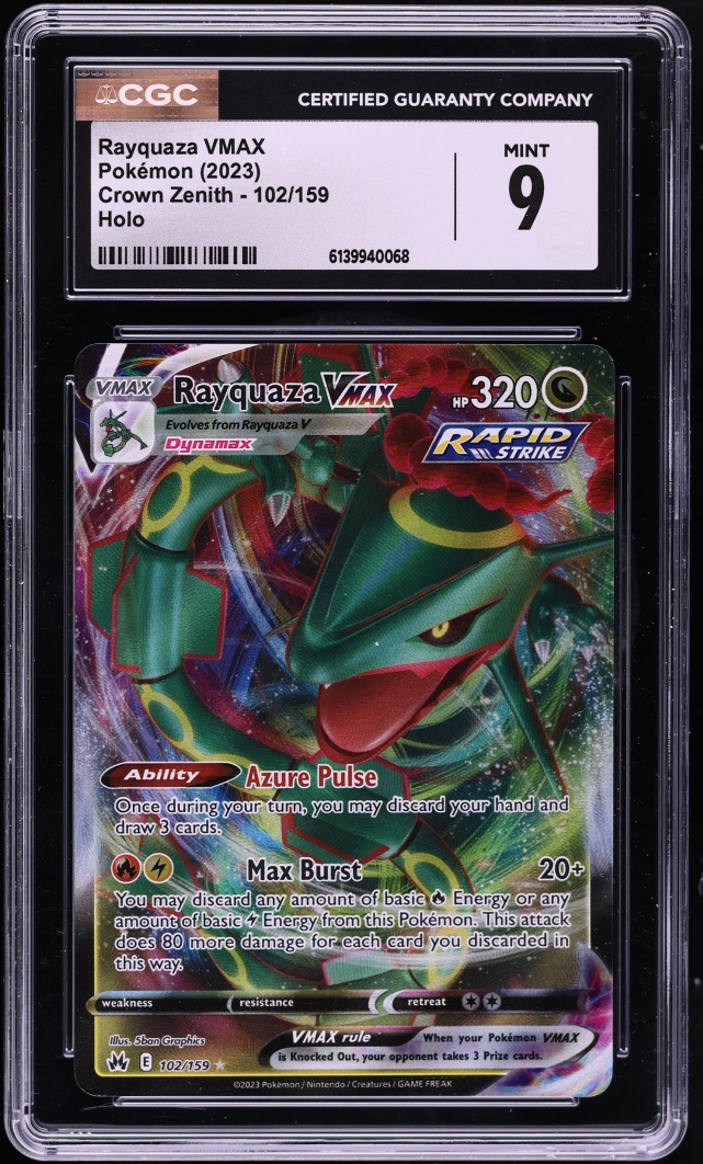 2023 Pokemon Sword & Shield Crown Zenith Alt Art Rayquaza VMAX #102 CGC 9 MINT