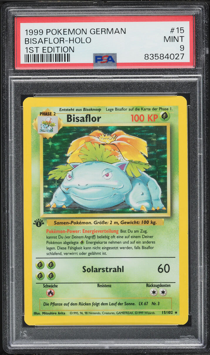 1999 Pokemon German Base Set 1st Edition Holo Venusaur #15 PSA 9 MINT