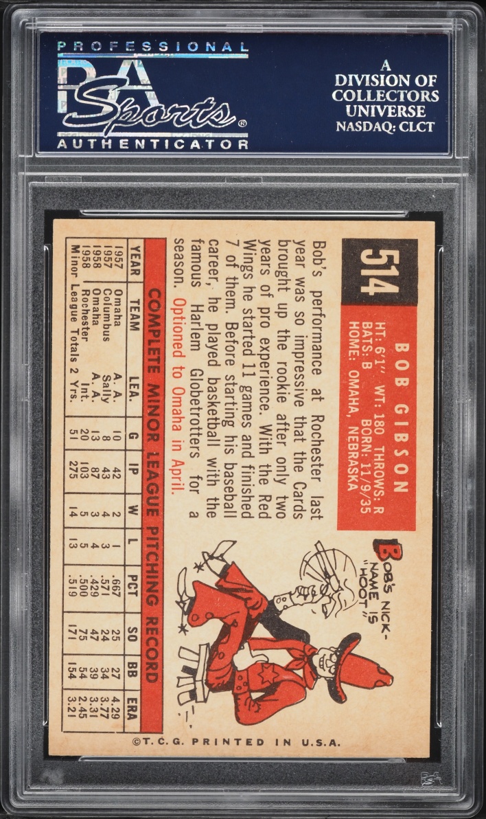 1959 Topps Bob Gibson ROOKIE #514 PSA 7 NRMT
