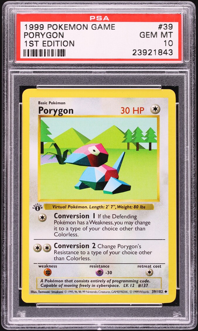 1999 Pokemon Base Set Shadowless 1st Edition Porygon #39 PSA 10 GEM MINT