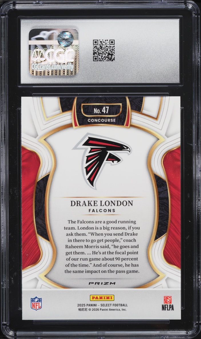 2025 Select Concourse Black & Red Shock Drake London #47 CGC 10 GEM MINT