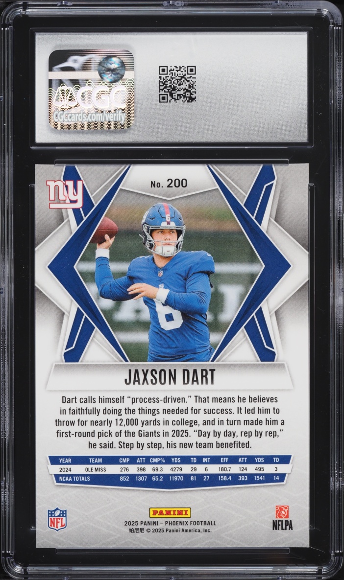 2025 Panini Phoenix Jaxson Dart ROOKIE #200 CGC 10 GEM MINT