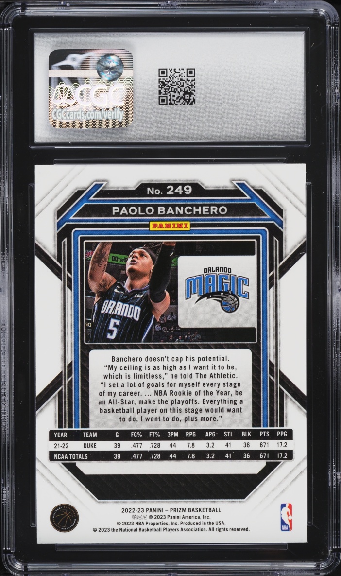 2022 Panini Prizm Paolo Banchero ROOKIE #249 CGC 9 MINT