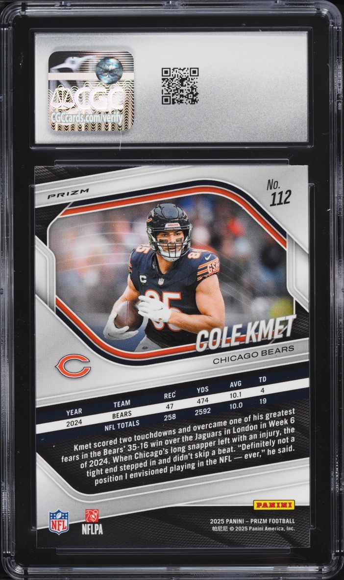 2025 Panini Prizm Pink Cole Kmet #112 CGC 10 GEM MINT