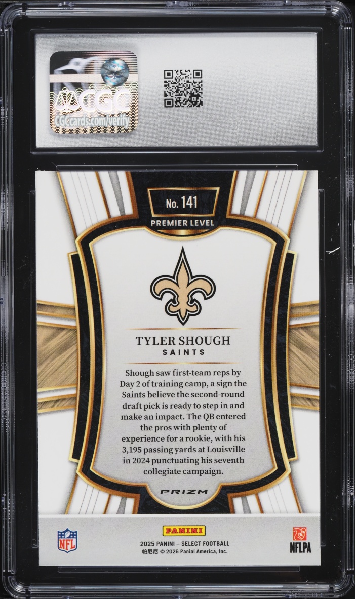 2025 Select Premier Level Green & Yellow Shock Tyler Shough ROOKIE #141 CGC 9 MINT
