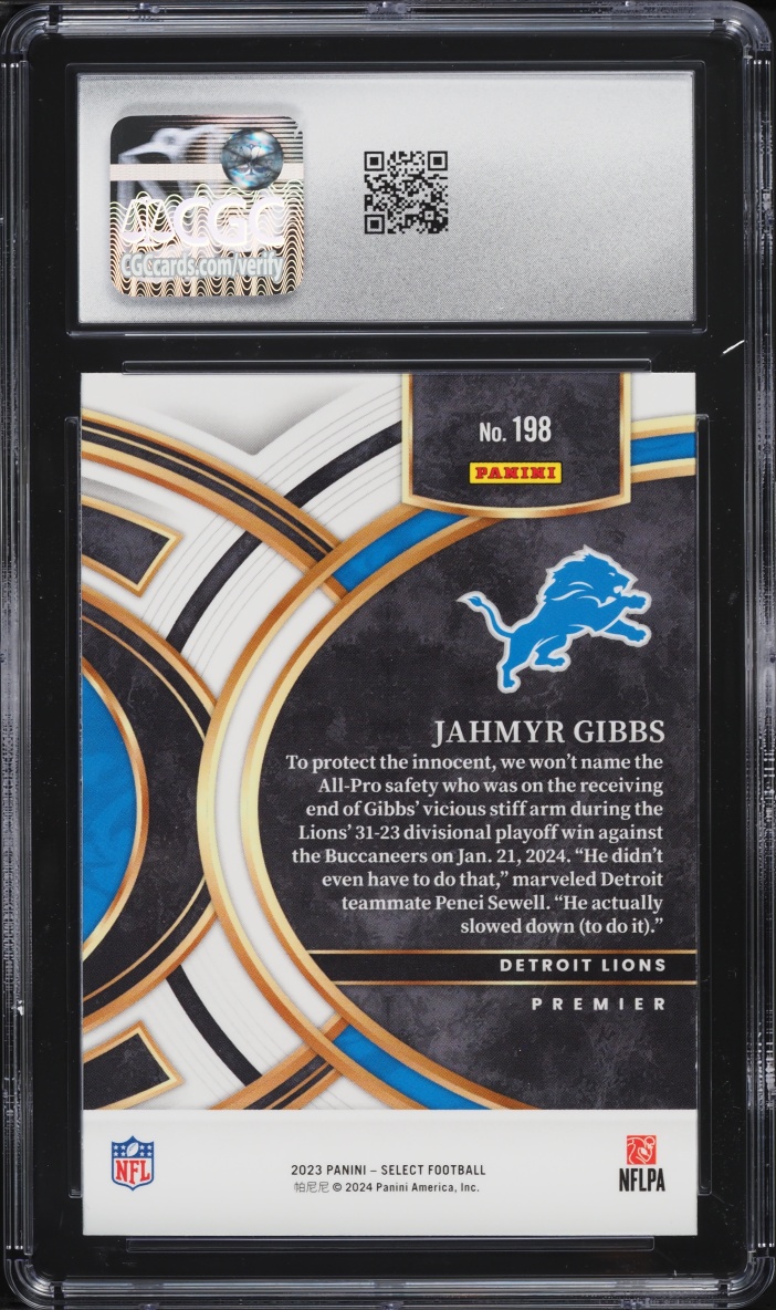 2023 Select Premier Jahmyr Gibbs ROOKIE #198 CGC 9 MINT