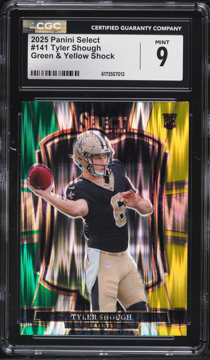 2025 Select Premier Level Green & Yellow Shock Tyler Shough ROOKIE #141 CGC 9 MINT