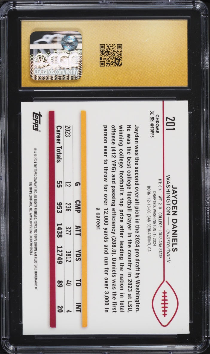 2024 Topps Chrome Jayden Daniels ROOKIE #201 CGC 10 PRISTINE