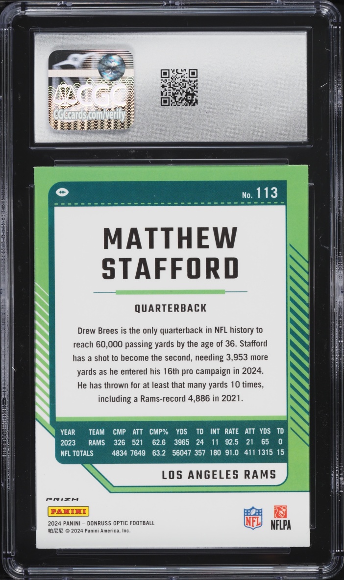 2024 Donruss Optic Holo Matthew Stafford #113 CGC 9 MINT