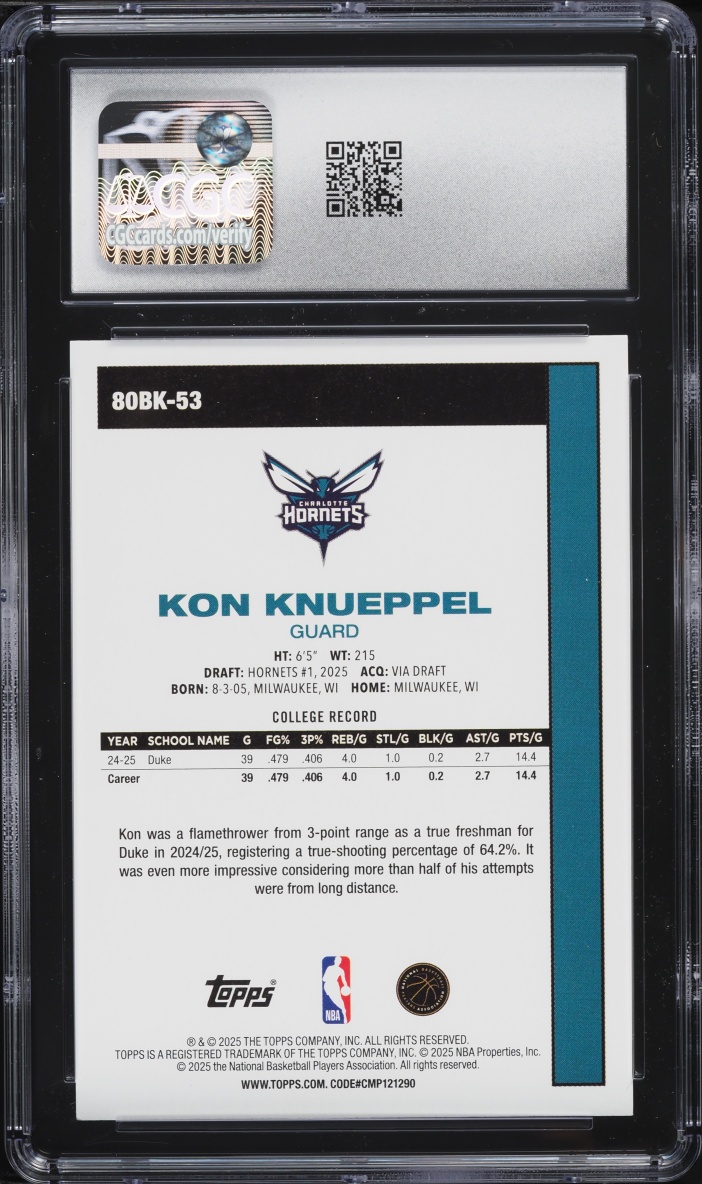 2025 Topps '80 Kon Knueppel ROOKIE #80BK-53 CGC 9 MINT