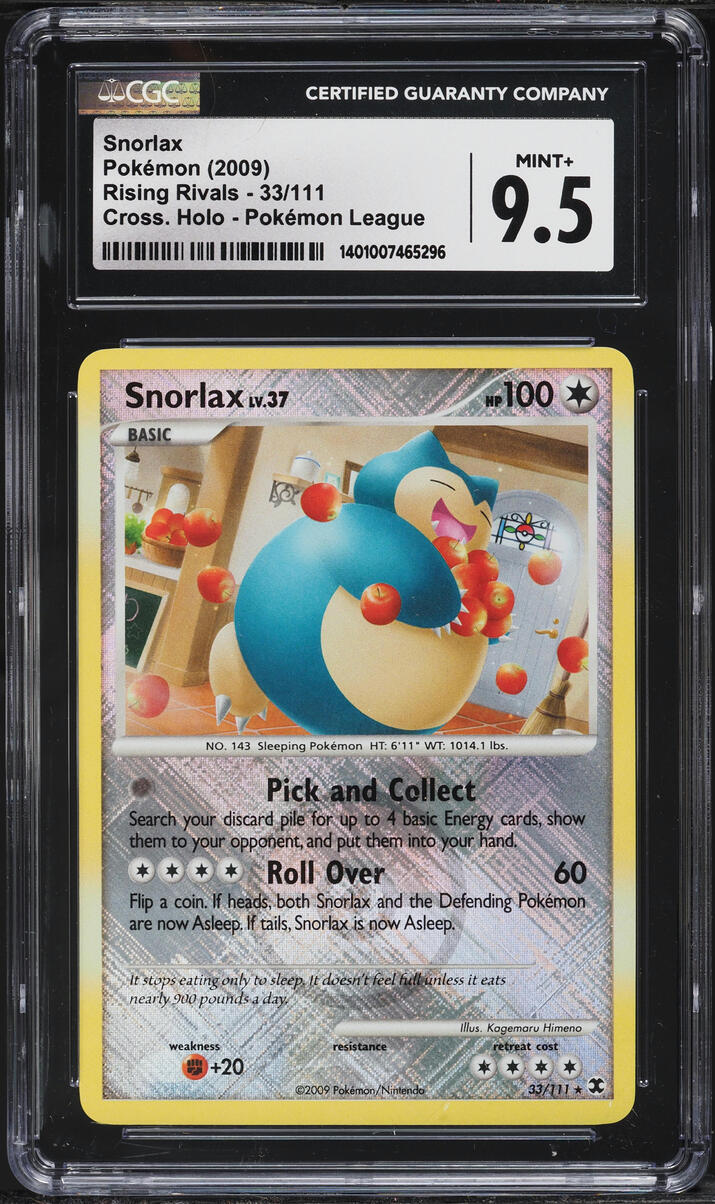 2009 Pokemon Platinum Rising Rivals League Crosshatch Holo Snorlax #33 CGC 9.5 MINT+