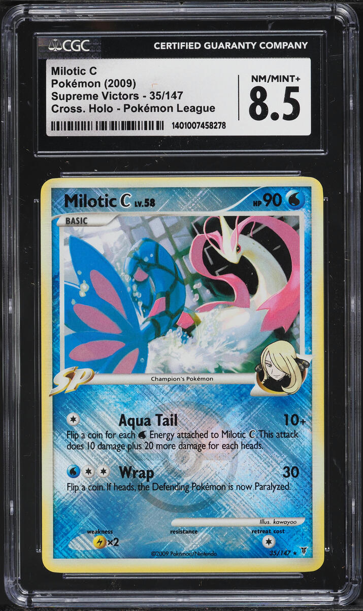 2009 Pokemon Platinum Supreme Victors League Crosshatch Holo Milotic C #35 CGC 8.5 NM-MT+