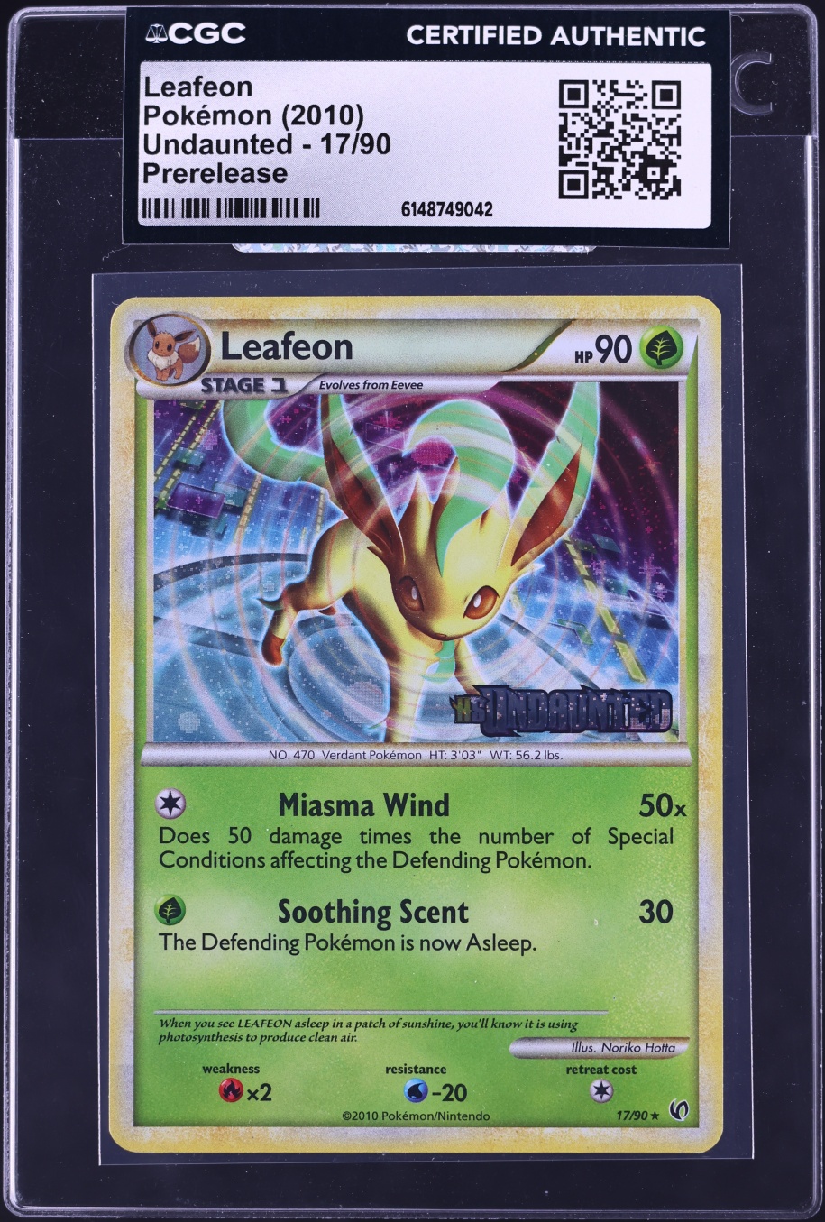 2010 Pokemon HeartGold & SoulSilver Undaunted Prerelease Leafeon #17 CGC AUTH