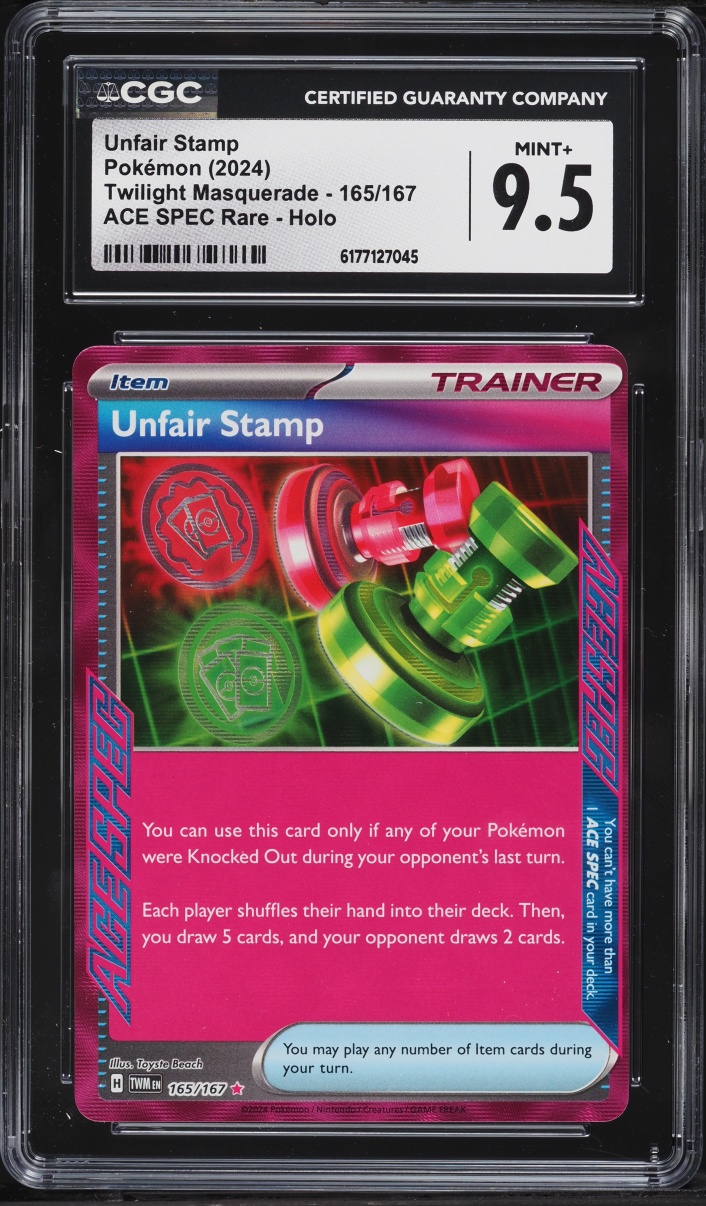 2024 Pokemon Scarlet & Violet Twilight Masquerade Ace Spec Unfair Stamp #165 CGC 9.5 MINT+