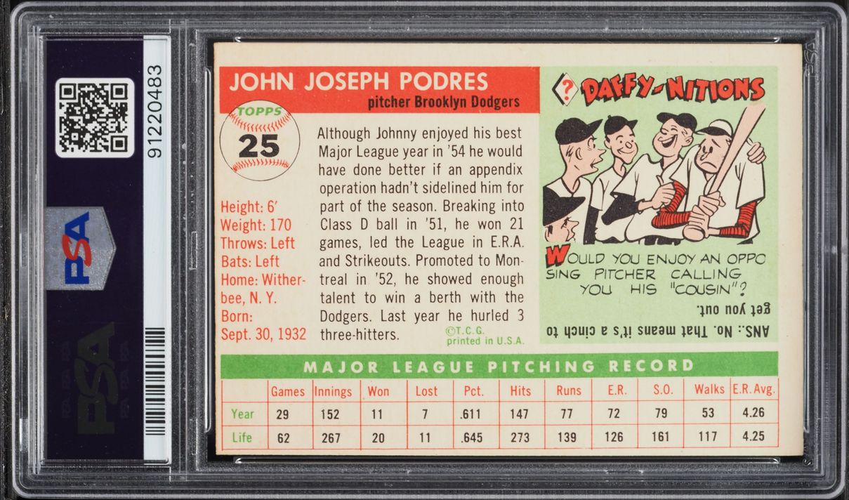 1955 Topps Johnny Podres #25 PSA 5 EX