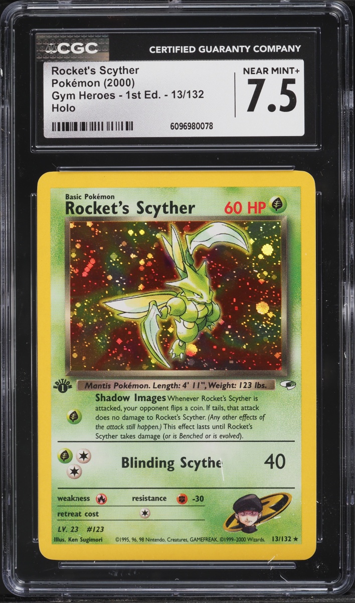 2000 Pokemon Gym Heroes 1st Edition Holo Rocket's Scyther #13 CGC 7.5 NRMT+