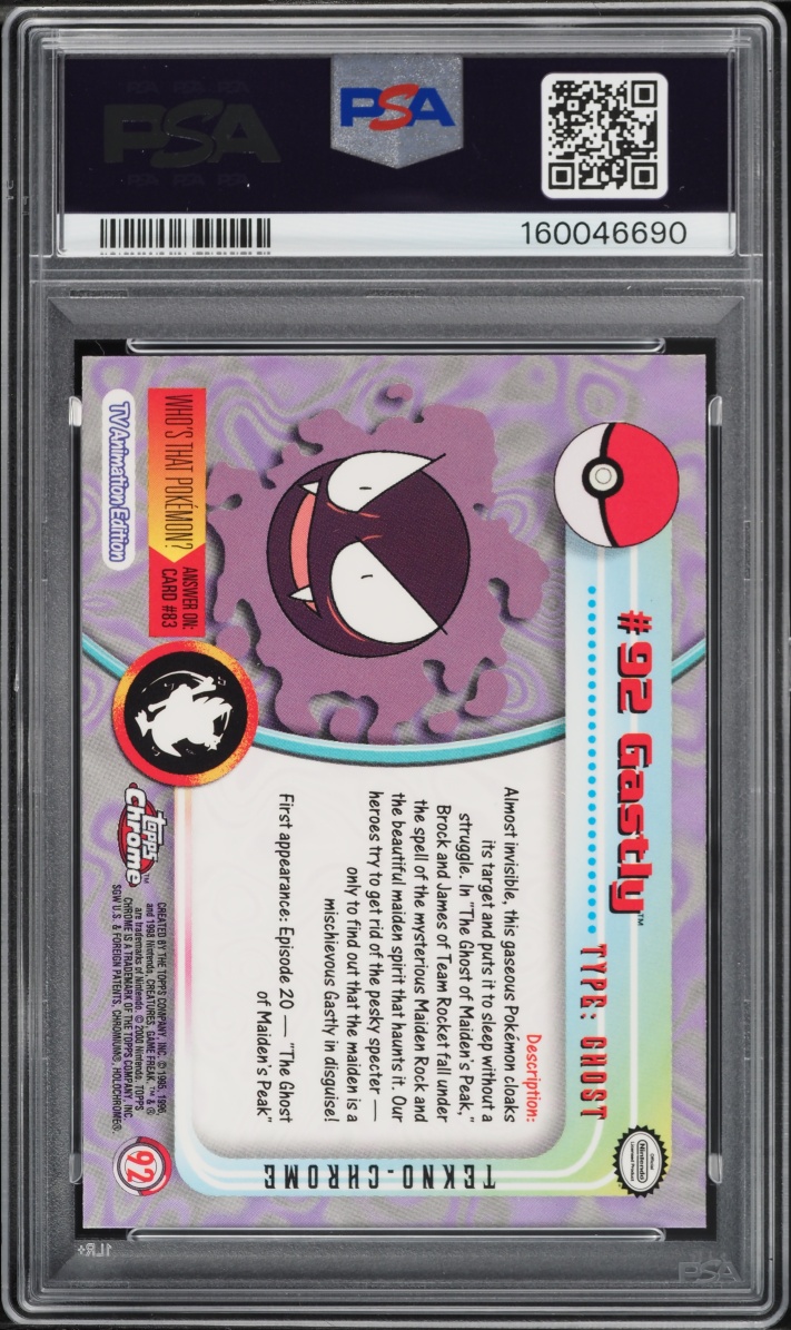2000 Topps Chrome Pokemon T.V. Tekno Gastly #92 PSA 10 GEM MINT