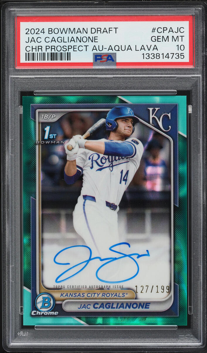 2024 Bowman Chrome Draft Aqua Lava Jac Caglianone PROSPECT AUTO /199 PSA 10 GEM MINT