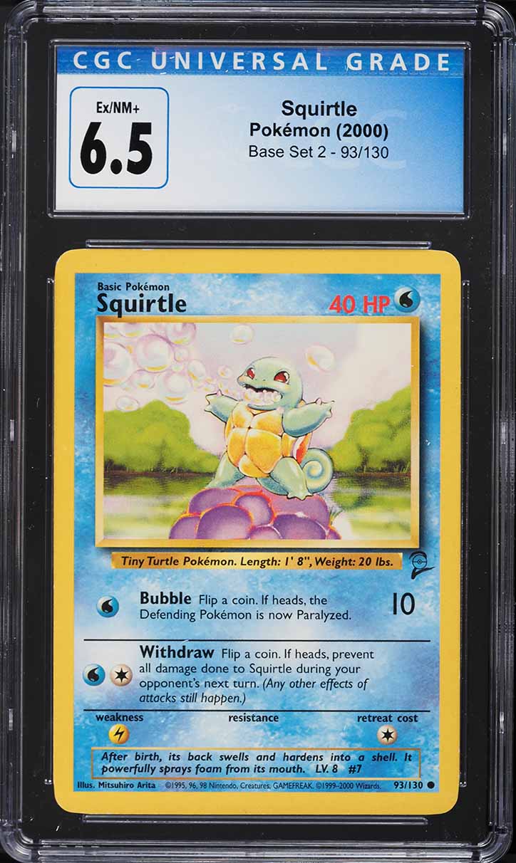 2000 Pokemon Base Set 2 Squirtle #93 CGC 6.5 EXMT+