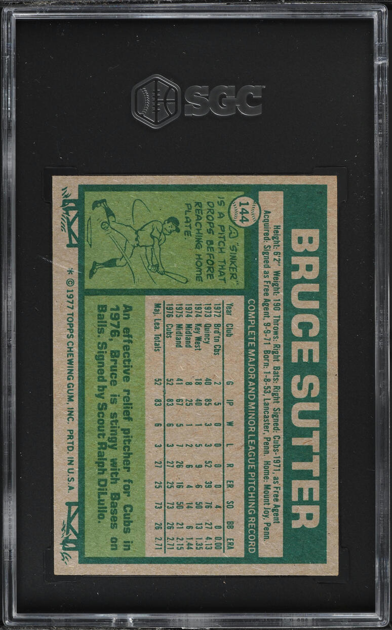 1977 Topps Bruce Sutter ROOKIE #144 SGC 6 EXMT