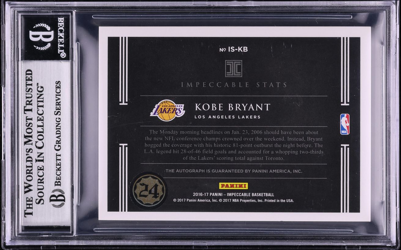 2016 Panini Impeccable Stats Kobe Bryant AUTO 81/81 #IS-KB BGS 8.5 NM-MT+