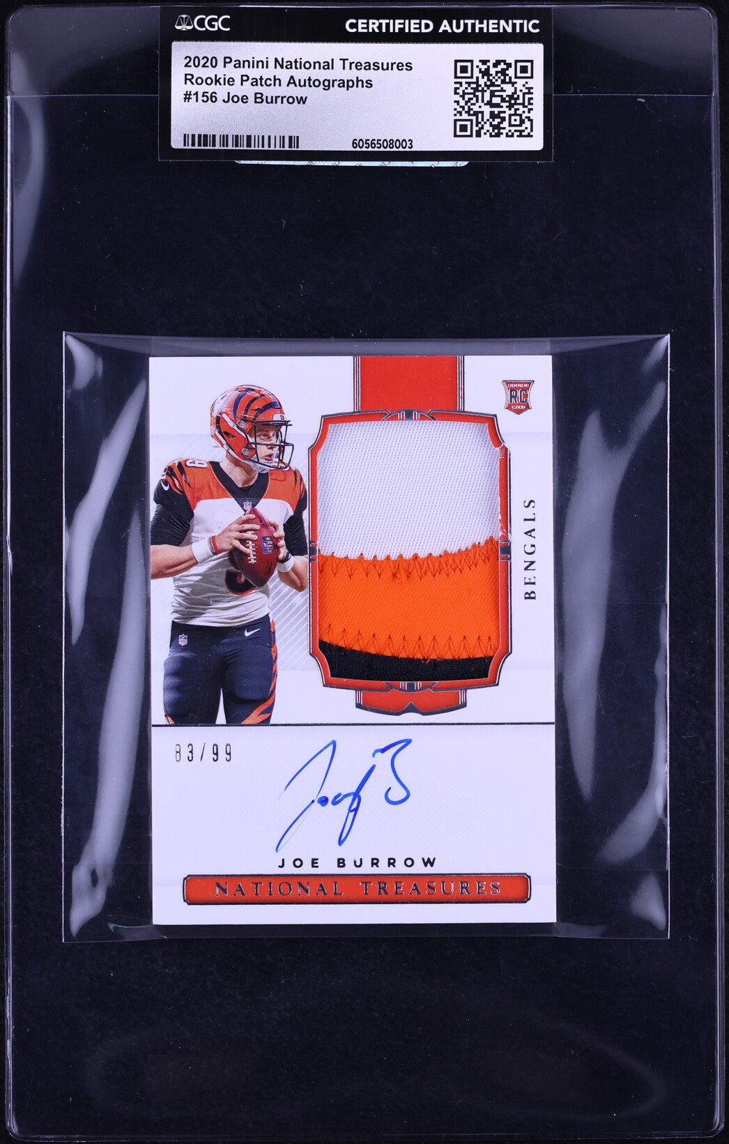2020 National Treasures Joe Burrow ROOKIE PATCH AUTO /99 #156 CGC AUTH ...