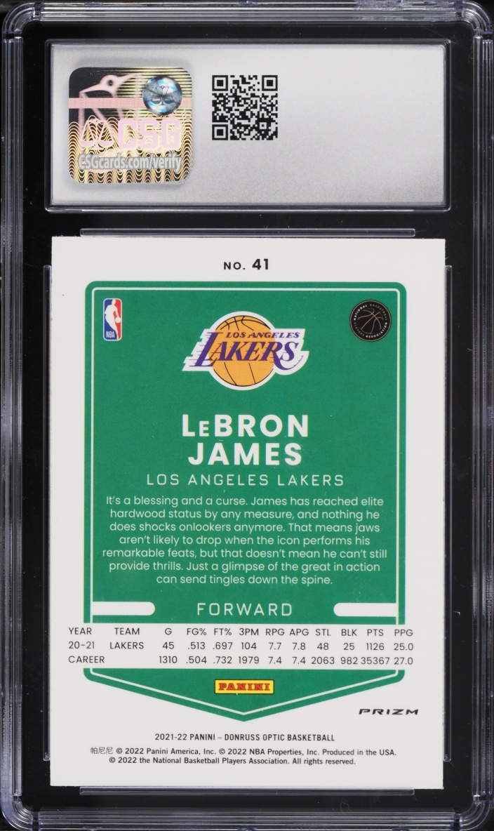 2021 Donruss Optic Purple LeBron James #41 CSG 10 GEM MINT