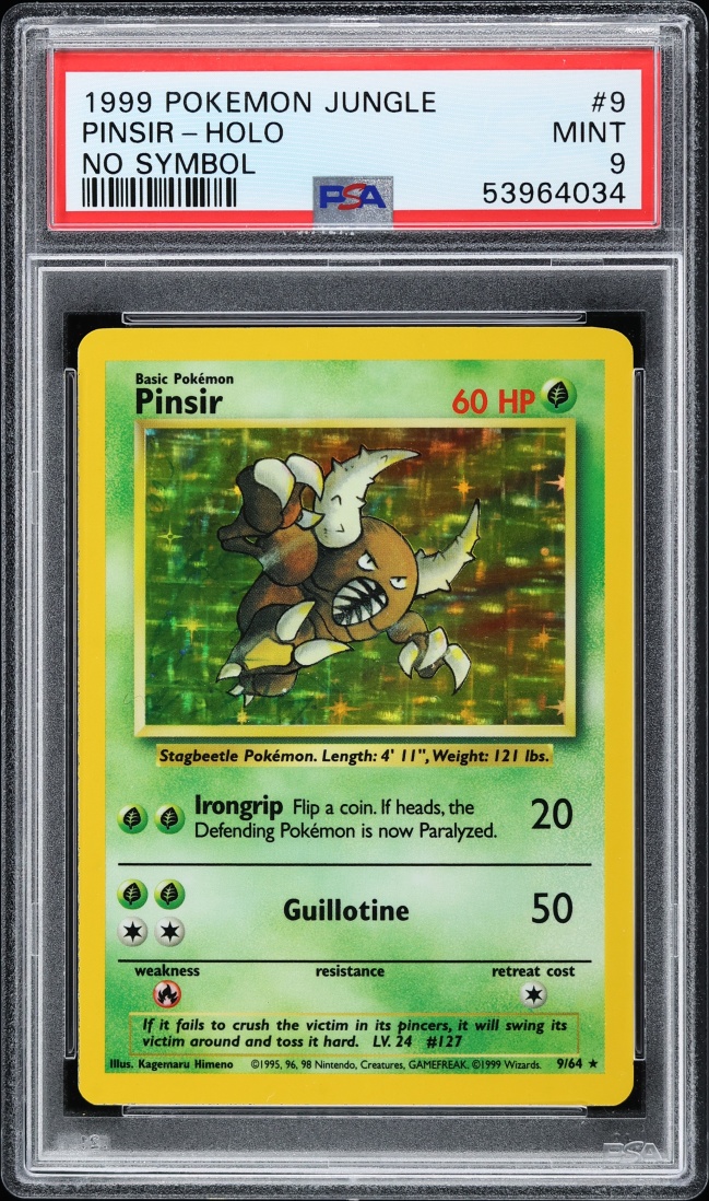 1999 Pokemon Jungle No Set Symbol Holo Pinsir #9 PSA 9 MINT