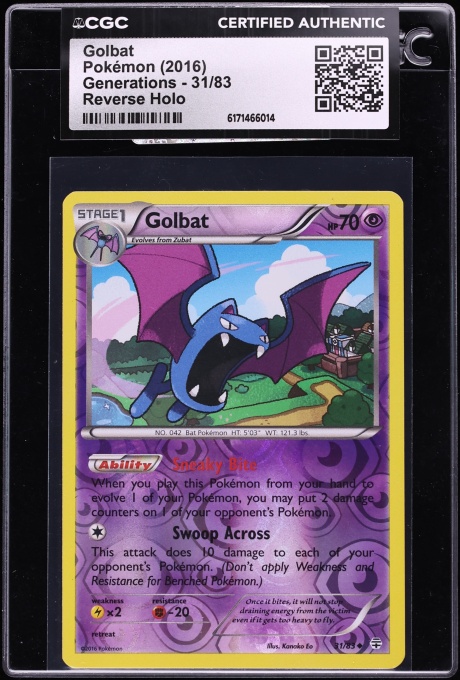 2016 Pokemon XY Generations Reverse Holo Golbat #31 CGC AUTH