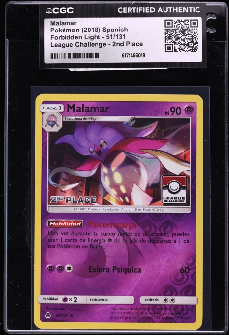 2018 Pokemon Sun & Moon Forbidden Light League Challenge 2nd Place Malamar #51 CGC AUTH