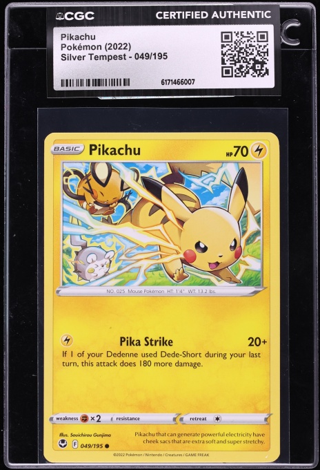 2022 Pokemon Sword & Shield Silver Tempest Pikachu #49 CGC AUTH