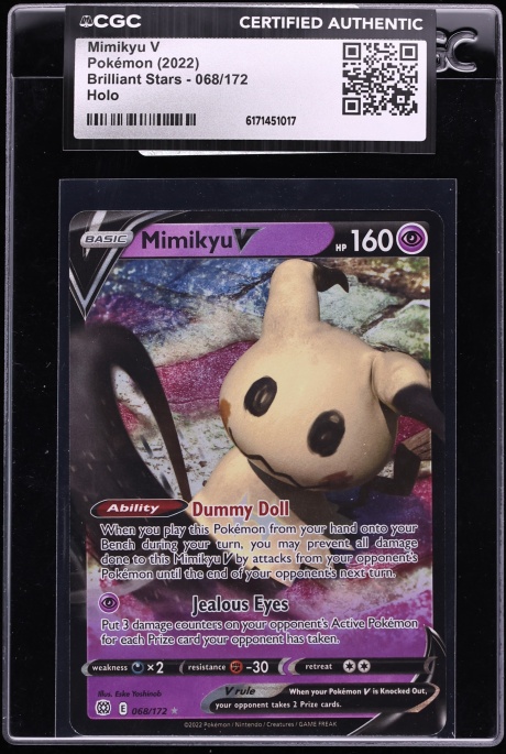 2022 Pokemon Sword & Shield Brilliant Stars Holo Mimikyu V #68 CGC AUTH