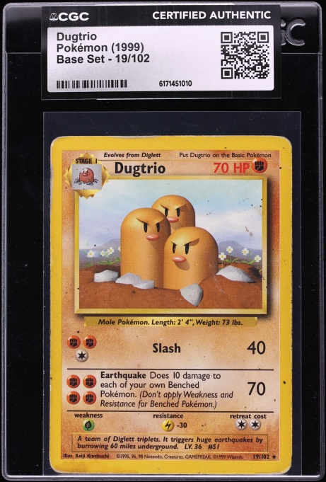 1999 Pokemon Base Set Dugtrio #19 CGC AUTH