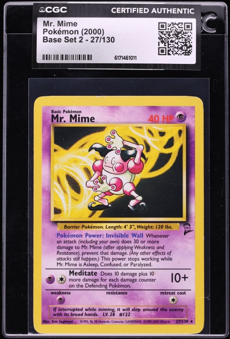 2000 Pokemon Base Set 2 Mr. Mime #27 CGC AUTH