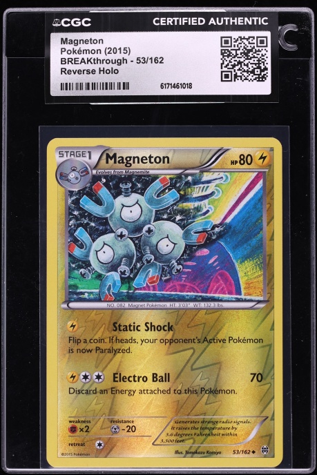 2015 Pokemon XY BREAKthrough Reverse Holo Magneton #53 CGC AUTH