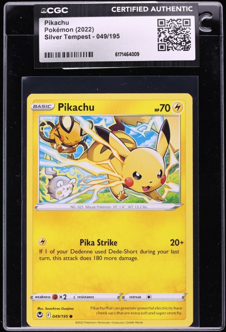 2022 Pokemon Sword & Shield Silver Tempest Pikachu #49 CGC AUTH