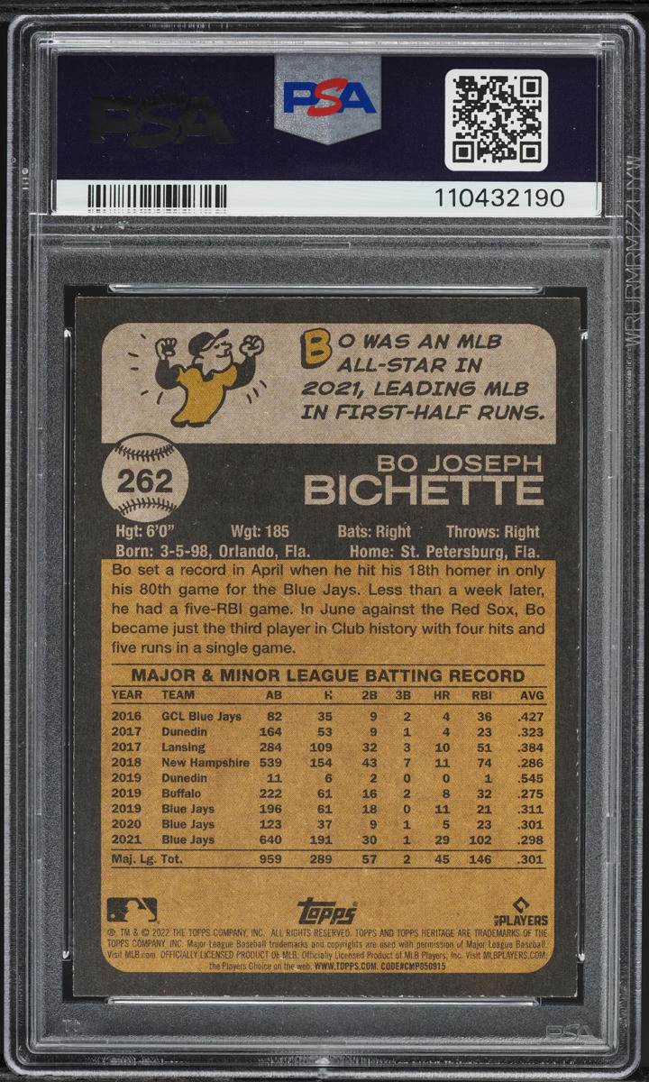 2022 Topps Heritage Bo Bichette #262 PSA 9 MINT