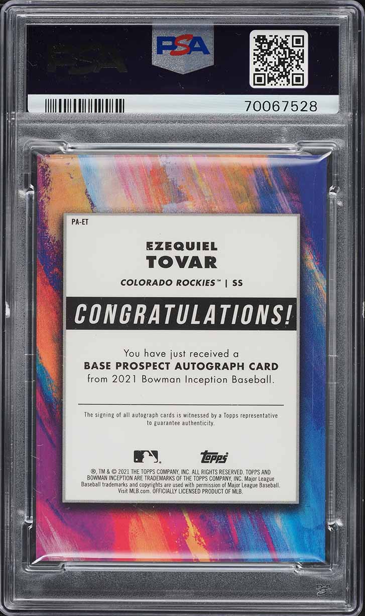 2021 Bowman Inception Ezequiel Tovar PROSPECT AUTO /600 #PA-ET PSA 10 GEM MINT