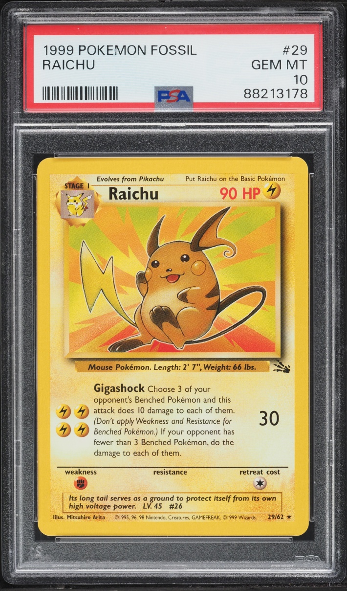 1999 Pokemon Fossil Raichu #29 PSA 10 GEM MINT