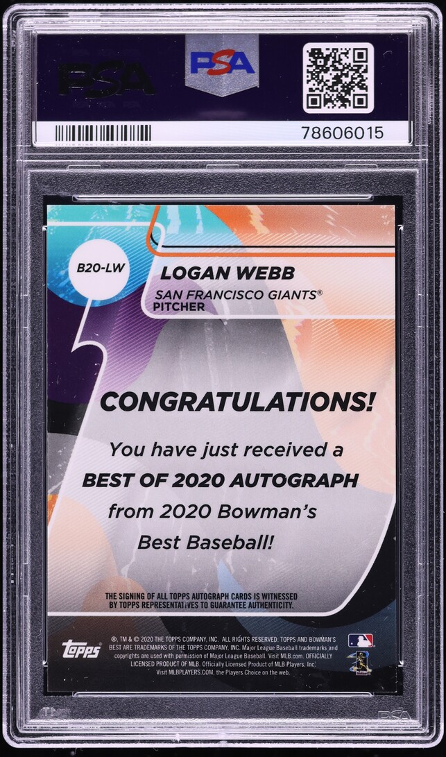 2020 Bowman's Best Of '20 Logan Webb ROOKIE AUTO #B20LW PSA 9 MINT